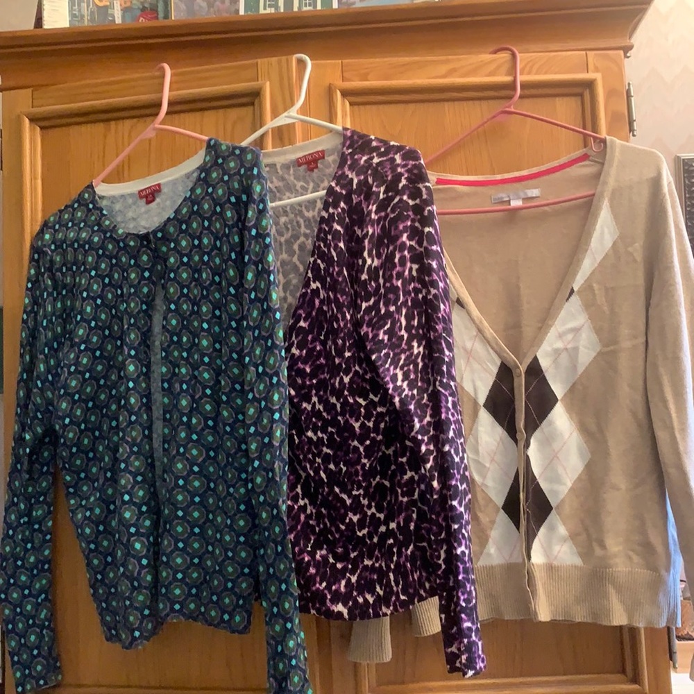 Lot of three cotton,cotton/blend sweaters. Fall colors
